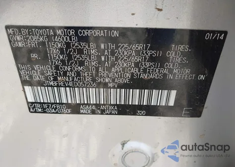 2014 Toyota Rav4 Le from USA, damaged, VIN JTMBFREV4ED057236